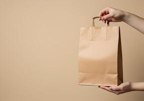 Hand Holding a Brown Paper Bag for Design Mockup 1 photo