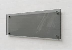 Black Frosted Glass Panel Mounted on White Interior Wall for Mockup 1 photo