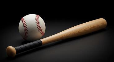 A baseball and a bat on a black background photo