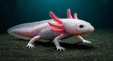 An axolotl, a small amphibian with pink hair photo