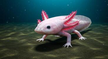 An axolotl, a small fish with pink hair photo