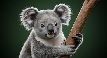 A koala bear is holding onto a branch photo