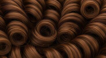 A close up of a bunch of brown curly hair photo