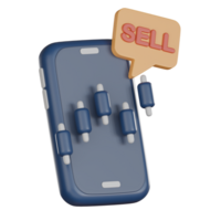 3D Investment icon concept. Mobile phone with stock chart for sell png