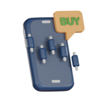 3D Investment icon concept. Mobile phone with stock chart for buy png