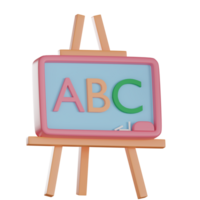 Education 3D icon illustration, Colorful ABC letters on an easel board. png