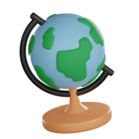 Education 3D icon illustration, Colorful globe on a stand showcasing continents and oceans. png