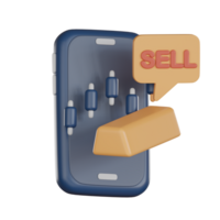 3D Investment icon concept. Mobile phone with stock Gold bars chart for sell png