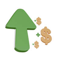 3D Investment icon concept. upward arrow plush dollars png