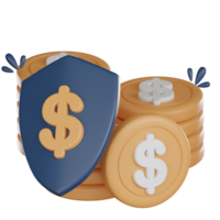 Coins with shield symbol for finances png