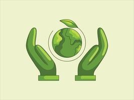 Hands Holding Green Earth with Leaf vector