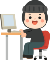uma desenho animado pessoa sentado às uma escrivaninha com uma computador png