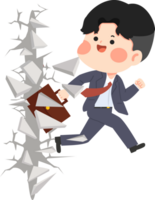 Businessman running through a wall png