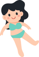 A cartoon girl in a bikini laying on her back png