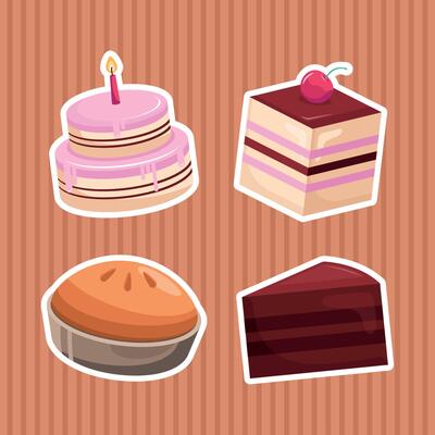 Differents Flat Cupcakes Bakery Elements