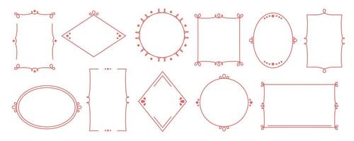 Hand drawn vintage frames. Quote box frame set. Minimalist linear borders template. Red Elegant line art borders. Text border with square, circle, rectangle, oval shape. illustration vector