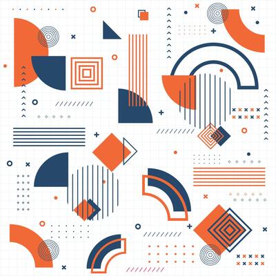 Geometric shapes mega set elements in flat graphic design. Bundle objects of circles, squares, triangles, shape with halftone, dots and lines pattern, waves and curve lines.
