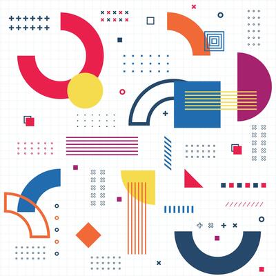 Geometric shapes mega set elements in flat graphic design. Bundle objects of circles, squares, triangles, shape with halftone, dots and lines pattern