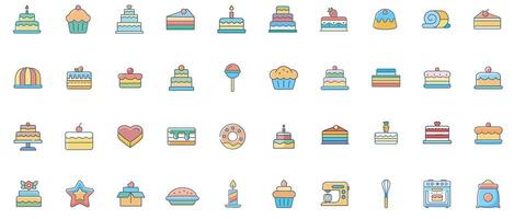 Cake Color Icon Set Delicious Dessert Icons for Bakery, Celebration and Food Design vector