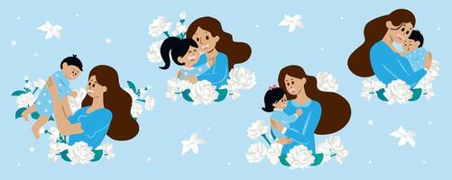 Mothers with children illustrations vector
