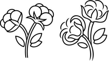 Doodle flower cotton set icon Outline black clipart vector
