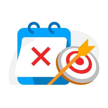 Deadline missed concept illustration. Arrow missing target board with red cross mark and calendar. Business failure, delay, deadline not met, or goal unachieved. flat design for time management vector