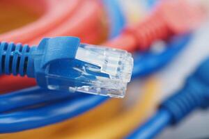 Colorful network cables arranged on a surface photo