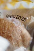 Expiration date printed on packaging in a close-up view photo