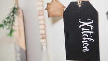 Decorative tag displaying kitchen label on a modern wall photo