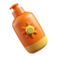 Orange sunscreen bottle with sun icon isolated on transparent background png