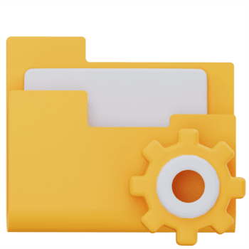 3d ilustración de un amarillo carpeta icono con un engranaje símbolo, representando carpeta gestión, sistema organización, o archivo ajustes en digital entornos. png