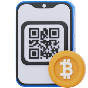 3d illustration av en smartphone visning en qr koda för kryptovaluta betalning, med en bitcoin symbol i de förgrund, representerar digital plånbok transaktioner via mobil. png