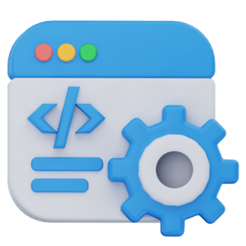 3d ilustração do uma rede página com uma engrenagem ícone e código colchetes, simbolizando Projeto configurações, desenvolvimento costumização, ou a parte dianteira configuração dentro uma limpar, moderno estilo. png