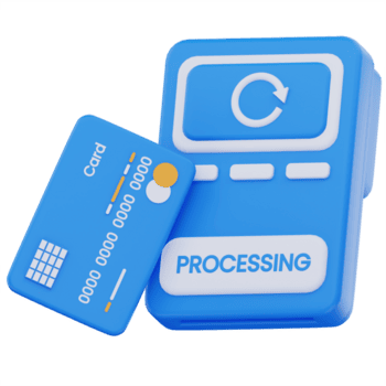 3d illustration av en kreditera kort och försäljningsstället terminal med en meddelande och cirkulär läser in ikon, symboliserar ett pågående digital betalning transaktion. png