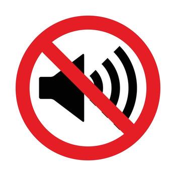 Prohibition sign No sound and speaker icon.Indicating no sound or noise allowed, ideal for quiet zones or areas requiring silence. vector
