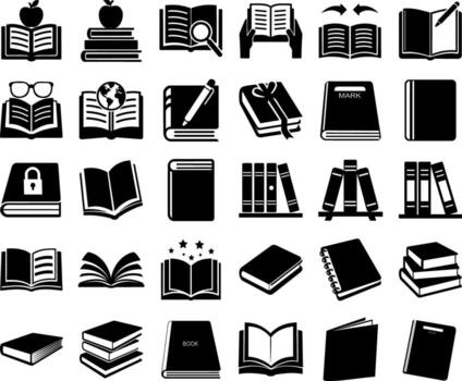 Collection of various book illustrations for education, study, library, reading, and knowledge related creative graphic use vector