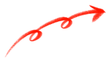 Hand drawn red arrow icon. Crayon textured swirl arrow pointing direction with transparent background. png