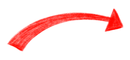 Hand drawn curved red arrow symbol with transparent background. Crayon textured arrow sign. png