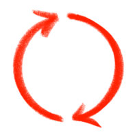 Hand drawn red roundabout arrow icon. Directional curved pointer symbol. png