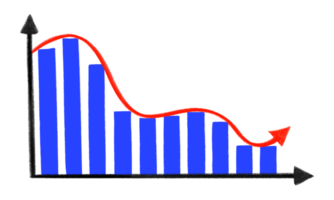 Decreasing and downward statistic graph on transparent background. Bar chart illustration element. png