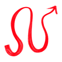 Hand drawn red arrow icon on transparent background. Wavy direction graphic element. png