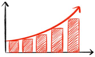 Rising statistics illustration on transparent background. Hand drawn bar chart with red arrow. png
