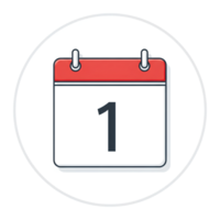 Minimalist Calendar Icon with Red Header and White Page Displaying Number One. png