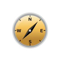 Classic Round Compass with Golden Dial and Black Needle. png