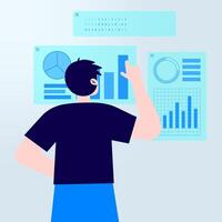 Data Analysis and Visualization Man Interacting with Charts and Graphs vector