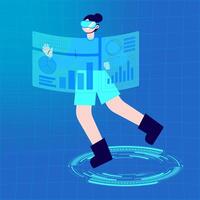 Virtual Reality Work Character Illustration. vector