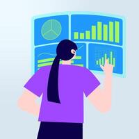 Data Analysis and Visualization Woman Interacting with Charts and Graphs vector