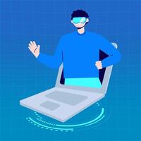 Virtual Reality Work Character Illustration Technology Using VR Headset for Office Futuristic vector