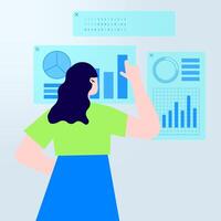 Data Analysis and Visualization Woman Interacting with Charts and Graphs illustration vector