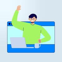Remote Work Character Illustration.Digital Office Concept with Laptop and Work-from-Home Setup vector